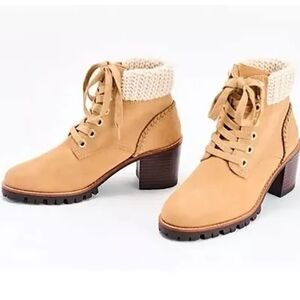 Jack Rogers Tan Lace-Up Boots with Knit Cuff